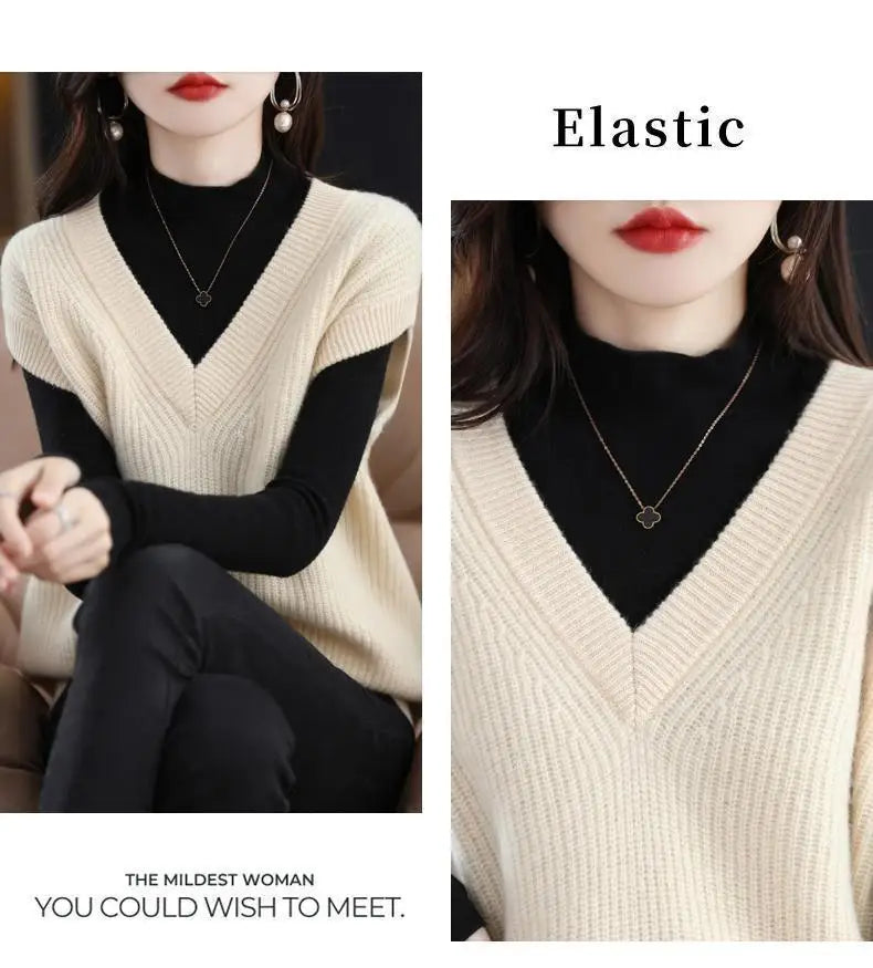 Knitted Jacket Sweater Women's Vest Sleeveless Coat Wool Blended V-Neck Pullover Spring Autumn Fashion Women's Top - reetell