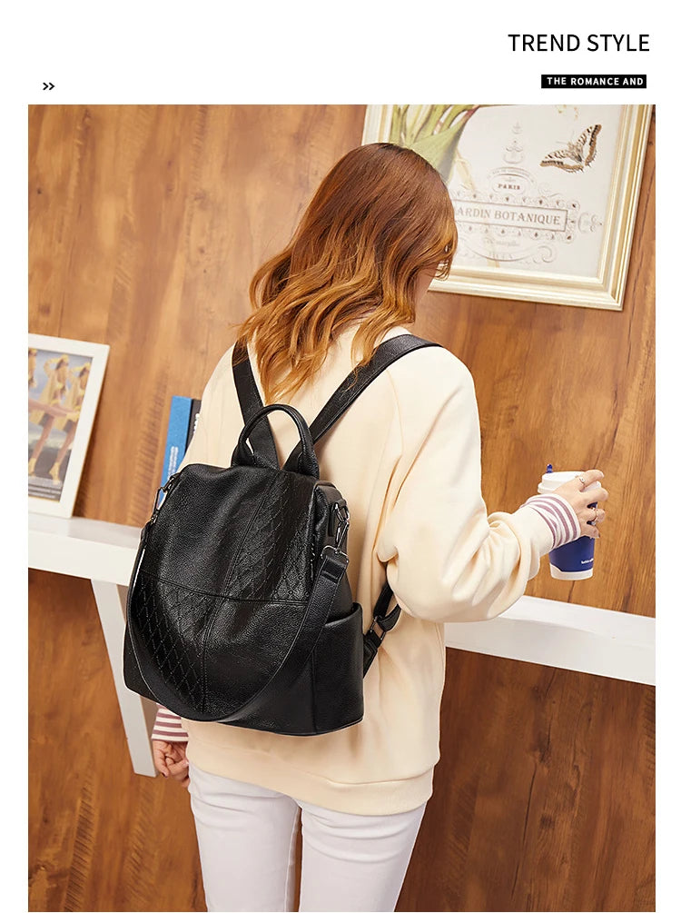 Fashion 2 in 1 Backpack and Shoulder Bag Woman Korea Style Casual PU Leather Soft Anti-theft Design Luxury Travel Schoolbags New - reetell