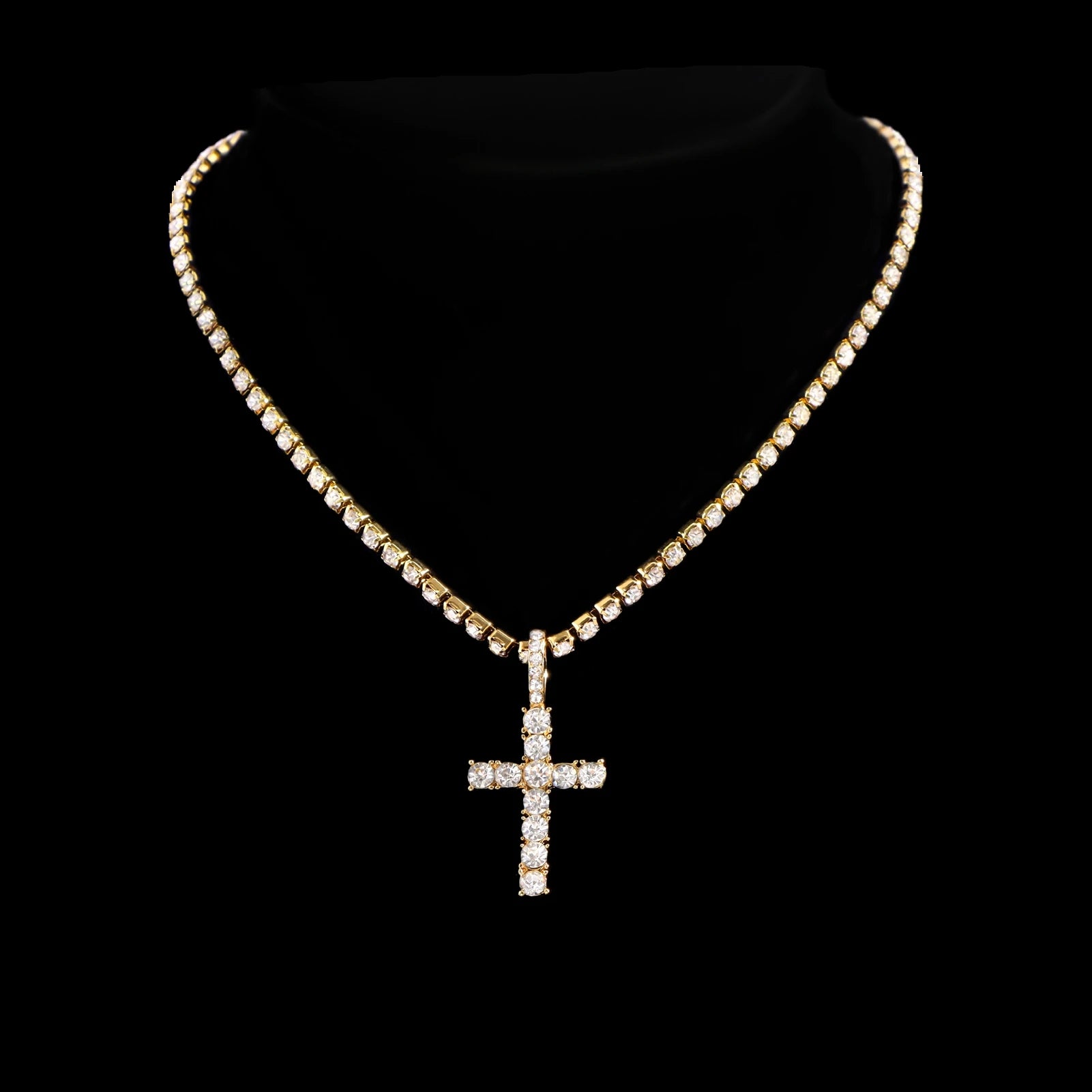 Hip Hop 2pcs Cross Tennis Chain 14MM Prong Cuban Necklace For Men Women Iced Out 2 Row Cuban Link Chain Necklaces Couple Jewelry