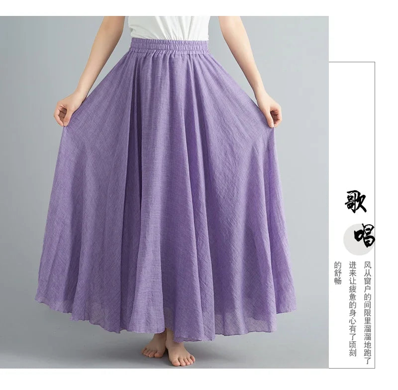 Solid Cotton Linen Women Skirts Maxi Ethnic Style Beach Saia Ropa Mujer Casual Harajuku Boho Long Skirt Woman Clothing Faldas - reetell