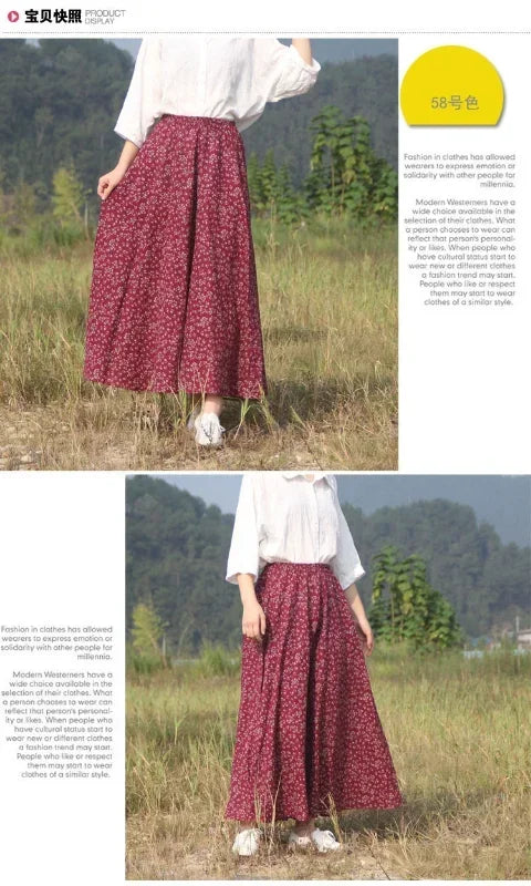 Fashion Summer Cotton Linen Women Skirt Saia Casual Vintage y2k Print Long Skirts Woman Clothes Bohemian Faldas Maxi Bottom Jupe - reetell