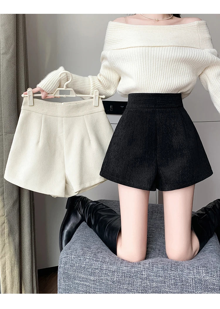 Fashion New Autumn Office Lady Womens Shorts Apricot Black Shorts Women High Waist Short Mujer Shorts for Women D28 - reetell