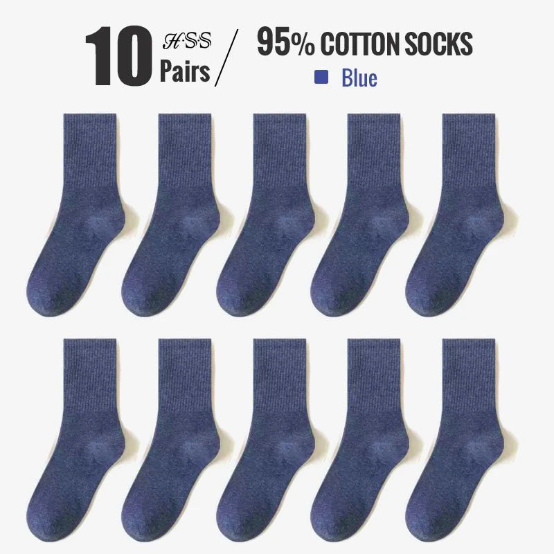 HSS 95% Combed Cotton Socks Men Business Dress Long Socks Casual Solid Color Spring Summer Black White Sock For Male Comfortable