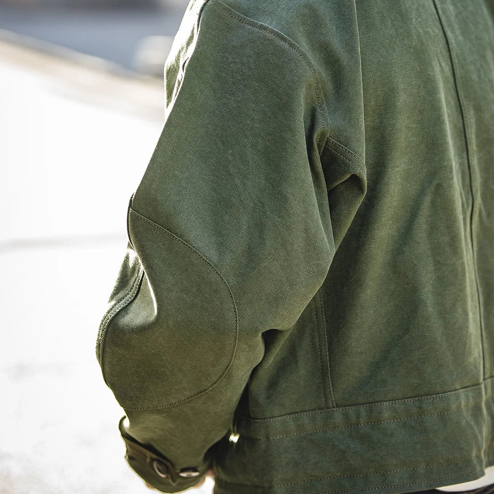 Maden Green Retro bomber Jackets Misplaced Oblique Buckle Swedish Motorcycle Men's AMEKAJI Cotton Autumn Winter Coat