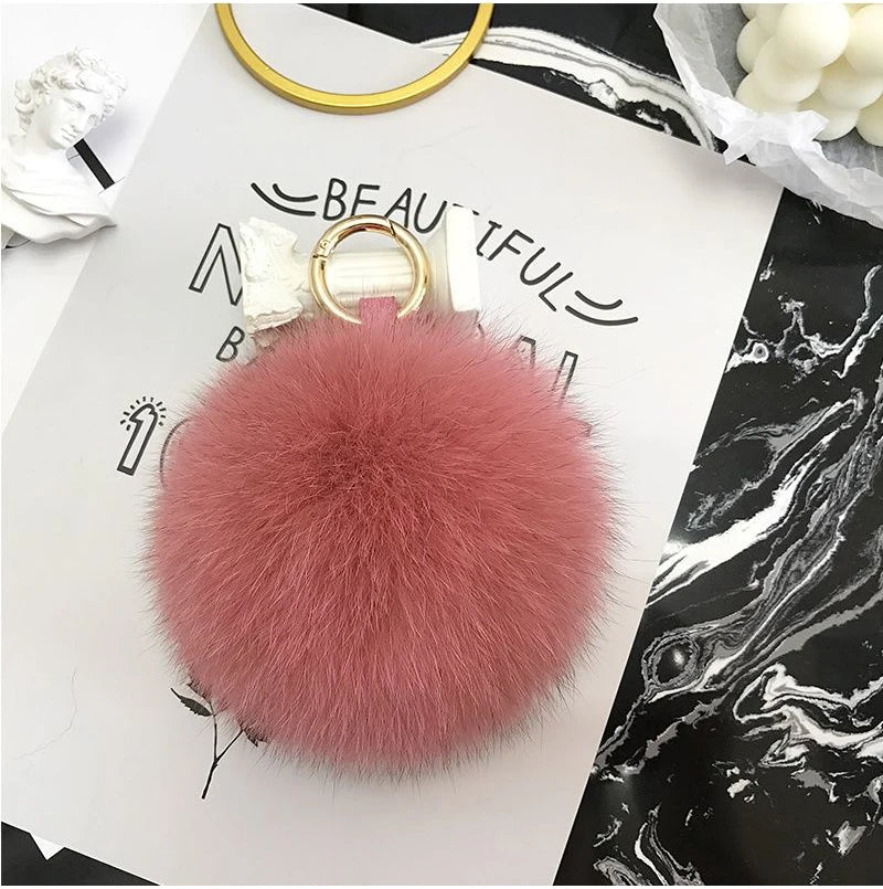 2024 Fluffy Real Fox Fur Ball Poms Keychain For Women Luxury Pompom Keyring Accessories Bag Decoration Emo Trinket Jewelry Gifts