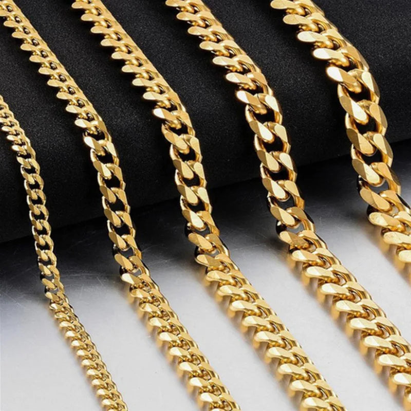 Hip Hop Width 3/5/7/9MM Cuban Link Stainless Steel Chains Necklace for Men Basic Simple Rapper's Choker on Neck Fashion Jewelry