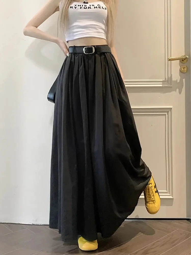 Y2K American Vintage Skirt Women Side Striped Designer Parachute Cargo Skirts Korean Casual Loose Drawstring Aesthetics Skirts - reetell