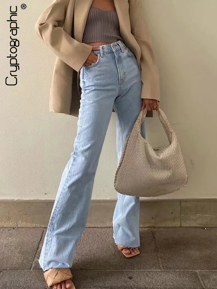 Cryptographic Casual Fashion Straight Leg Women's Jeans Denim Bottom Harajuku Boyfriend Long High Waist Baggy Jeans Fall Pants - reetell