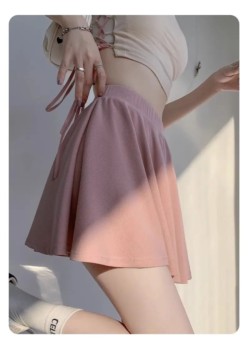 Yasuk Spring Summer Sporty Casual Slim Sport Shorts Pants Panty Dress Sweet Cool Girl Soft Ice Silk Pleated Skirt - reetell