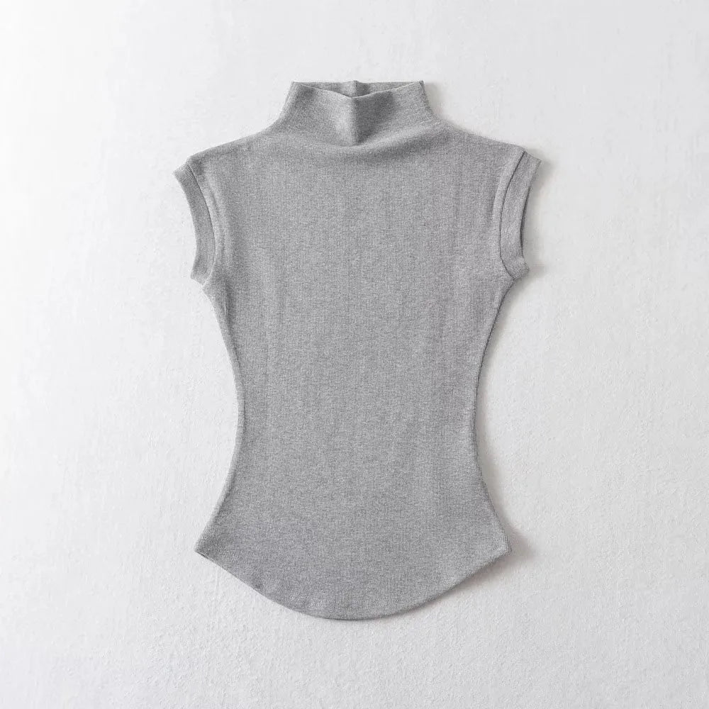 Women Summer Sexy Turtleneck Sleeveless T-Shirts Tops Solid Slim Fit Pullovers Causal Tees Shirts Female Streetwear Basics Tees - reetell