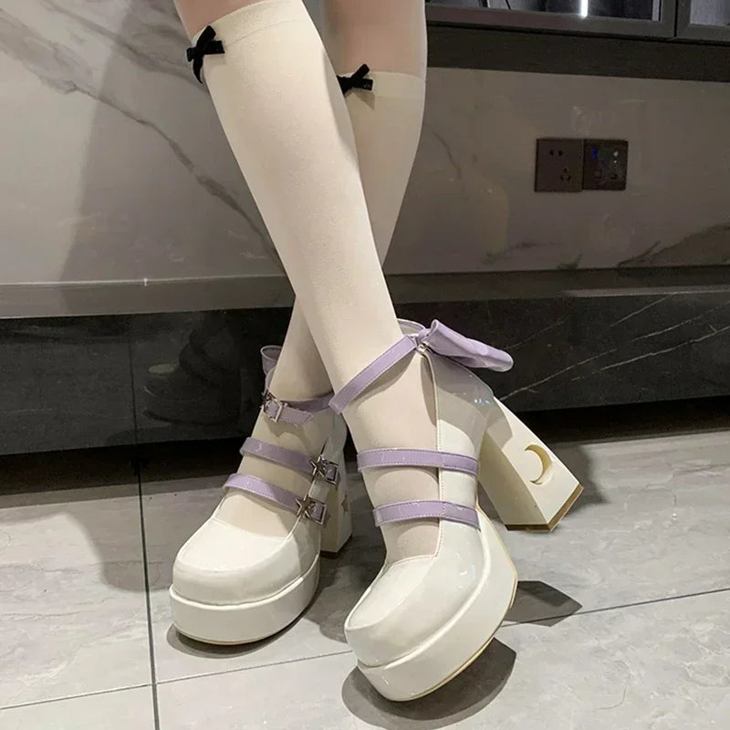 Spring Punk  Chunky Platform High Heels Pumps Women Thick Heel Mary Jane Lolita Shoes Woman Patent Leather Cosplay Shoes