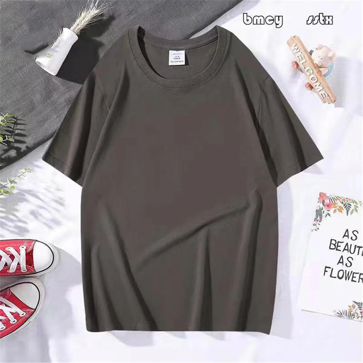 220 Gsm 100% Cotton Solid T Shirt Summer Fashion Men's T Shirt Short Sleeve Classical Tee Mens Hip Hop Oversized Tops Tee Male