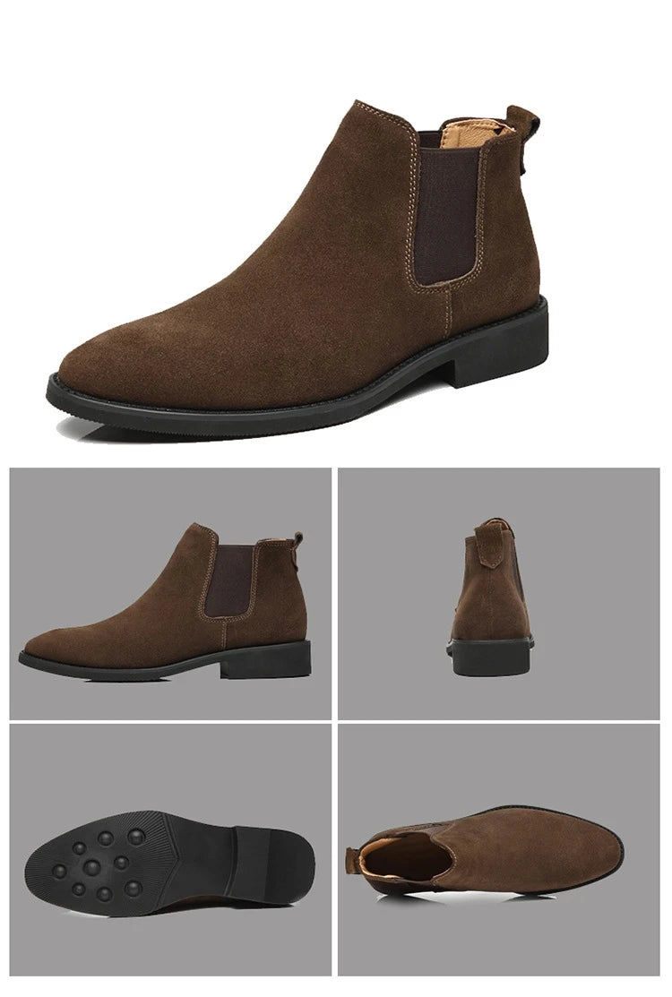 Men's Retro Classical Chelsea Boots Cow Suede Genuine Leather Men Fashion Ankle Boot Mens Casual Short Boots High-Top Shoes - reetell