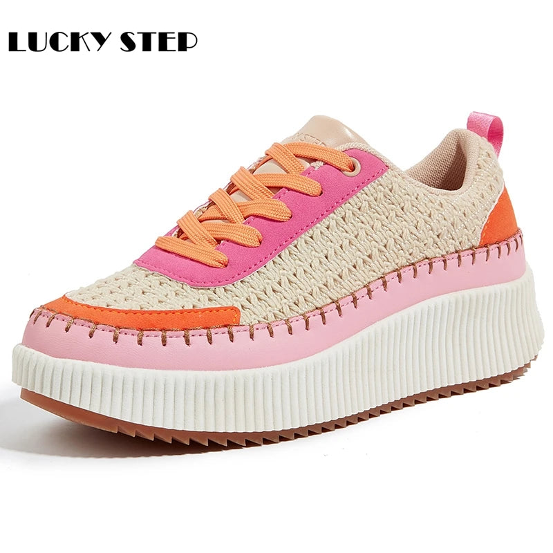 LUCKY STEP Women's Platform Sneakers Rhinestone Fashion Chunky Casual Sparkly Retro Braided Walking Shoes