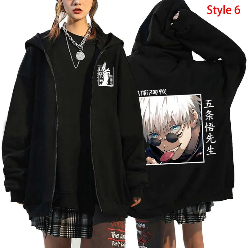 Autumn Zip Up Jacket Anime Satoru Gojo Printing Zippered Hoodie Streetwear Men Women Sweatshirts Harajuku Unisex Casual Clothing - reetell