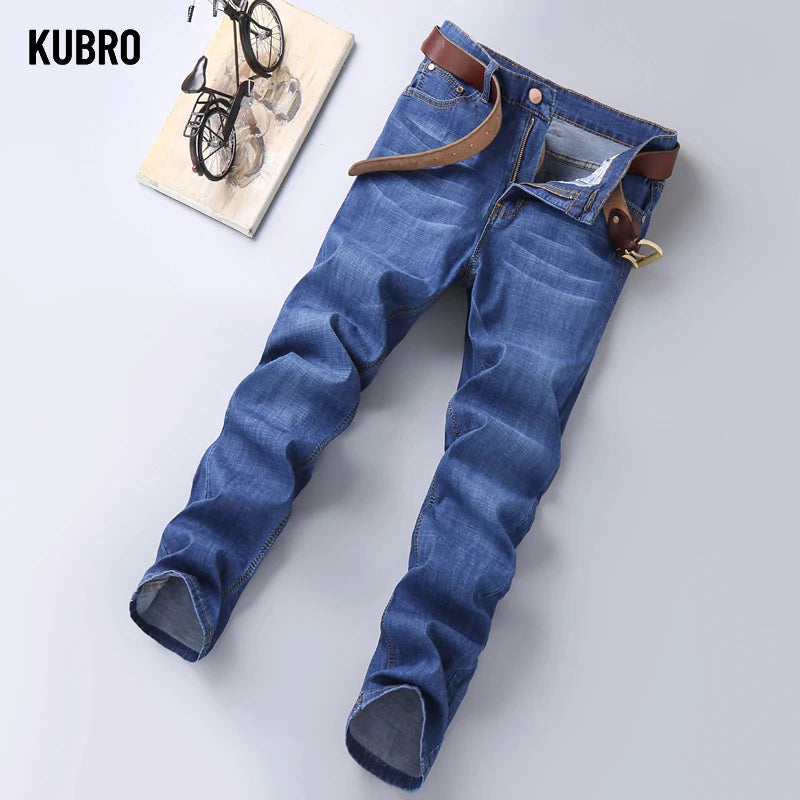 KUBRO Men Business Stretch Men's Jeans Men Korean Fashion Straightleg Versatile Denim Long Loose Pants Trendy Business Trousers - reetell