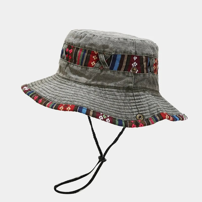 LDSLYJR 2022 Cotton National wind Solid Color Bucket Hat Outdoor Travel Sun Cap For Men And Women 15