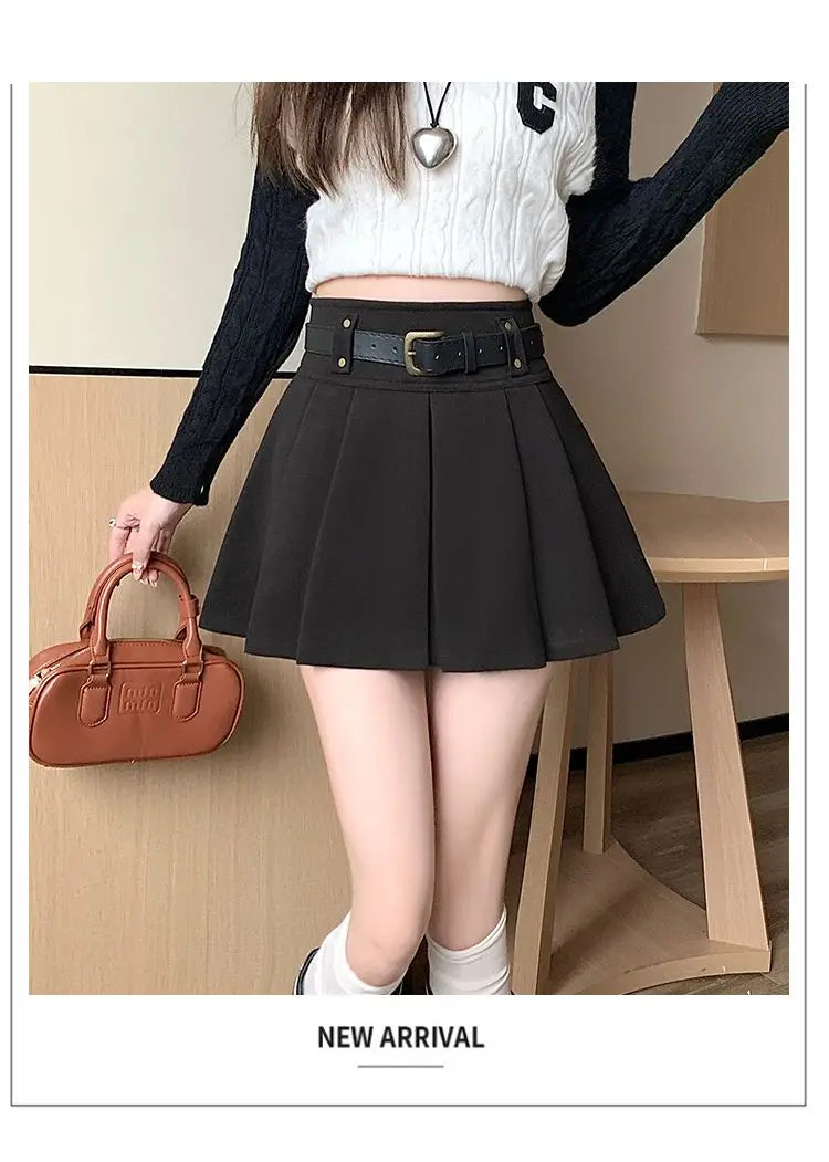 Casual Solid Color High Waist Pleated Fashion Loose Femme A-line Skirt Sweet 2023 New Black Spring Autumn Thin Women's Clothing - reetell