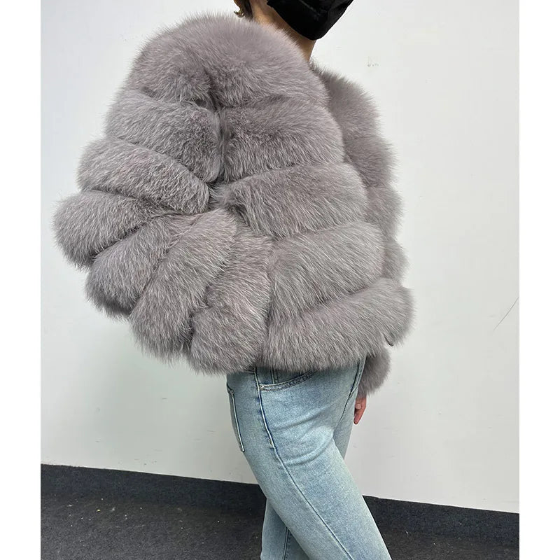 2024 New light gray Winter Women's Cold Coat Top Fox Jackets Women clothing Luxury Furry Natural Real fox Fur Jacket Coats - reetell