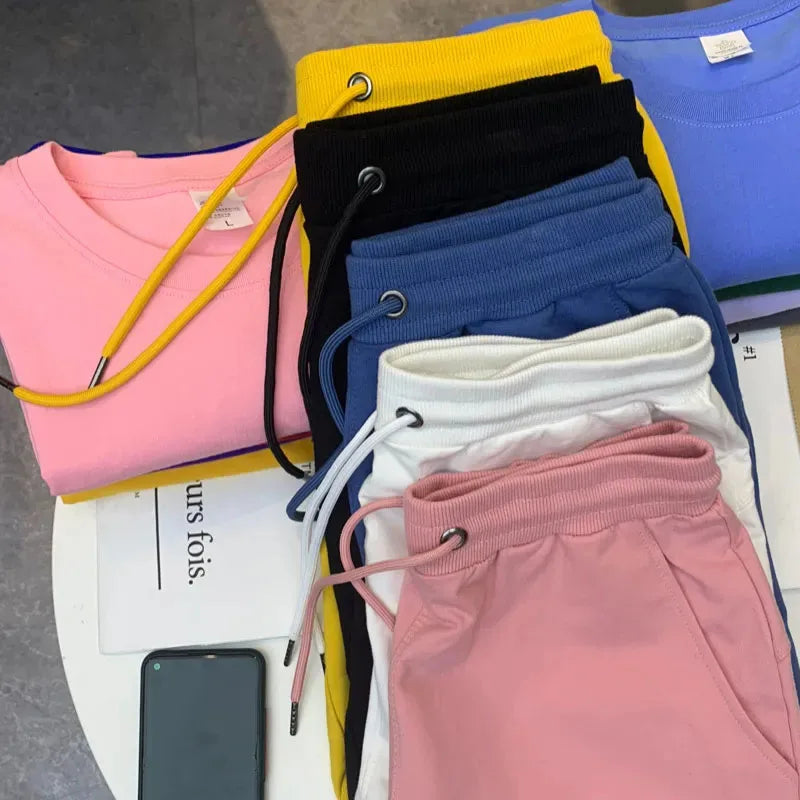 40KG-100KG Summer New 100% Cotton Soft Men’s Drawstring Waist Black White Yellow Pink Casual Shorts 4XL 5XL - reetell