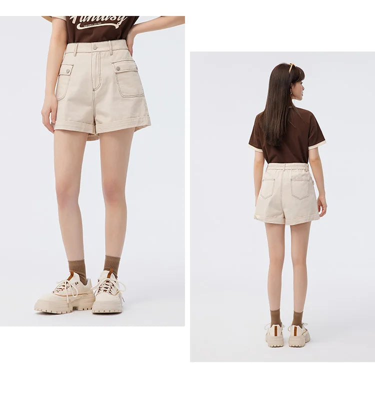 Semir Casual Pants Women Cargo Pants Simple And Handsome 2024 Summer New Pure Cotton A-Line Shorts Versatile - reetell