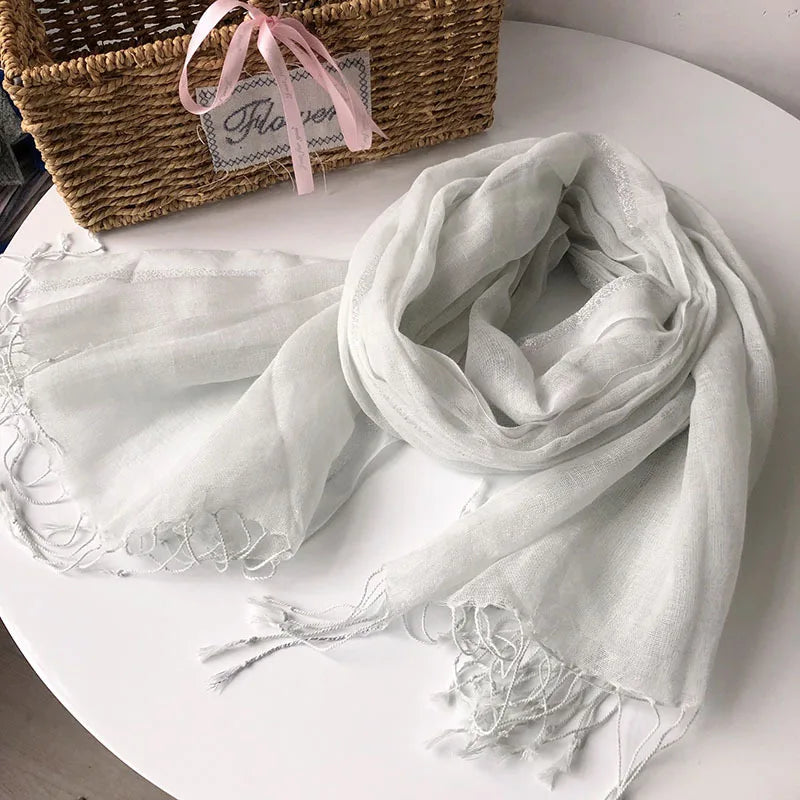 cotton linen light women Scarf Fashion Long Size  Lady Wraps Solid Color Muslim Head Scarf Shawls And Wraps - reetell