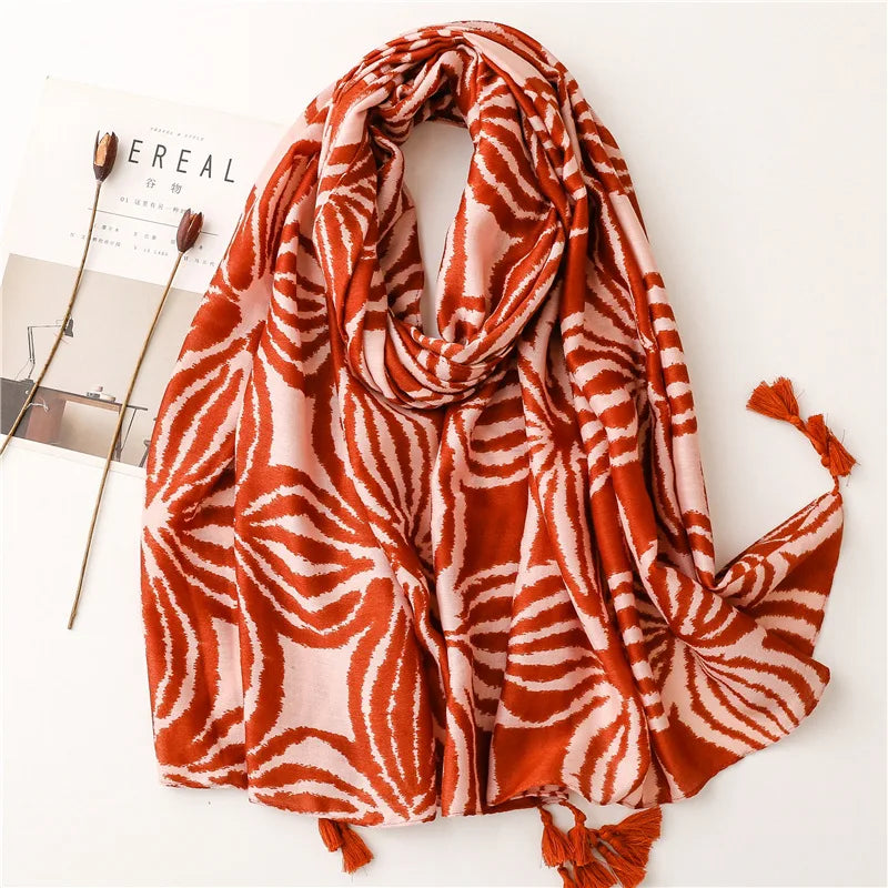 Women Luxury Brand Viscose Scarf Sexy Leopard Floral Tassel Shawl Autumn Winter Wrap Pashminas Stole Muslim Hijab Sjaal 180*90Cm - reetell