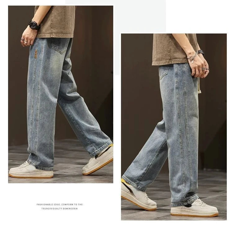 2024 Elastic loose straight jeans men wide legged denim men pants casual trousers Korean style men clothing  jeans pants man - reetell