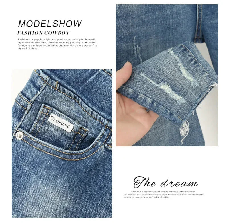 XL-6XL Plus Size jeans for Women Mom Jeans Woman Elastic High Waist Blue BaggyJeans Denim Ripped Jeans Female Harem Pants - reetell