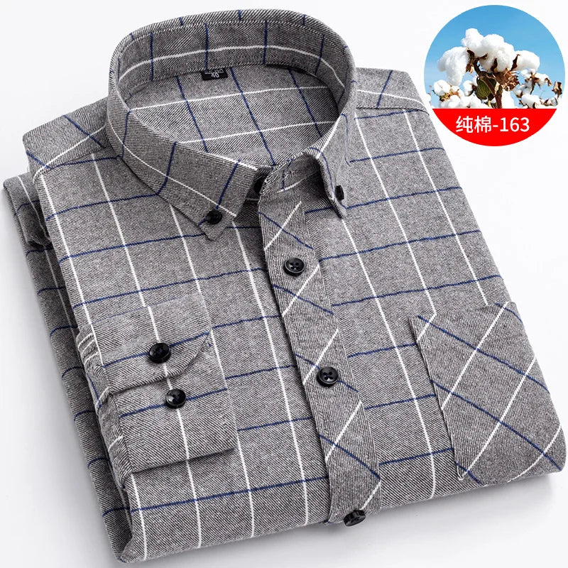 Cotton Mens Checkered Shirts Long Sleeve Soft Plaid Shirt Button Up Regular Fit Leisure Classical Vintage Comfortable Man Tops