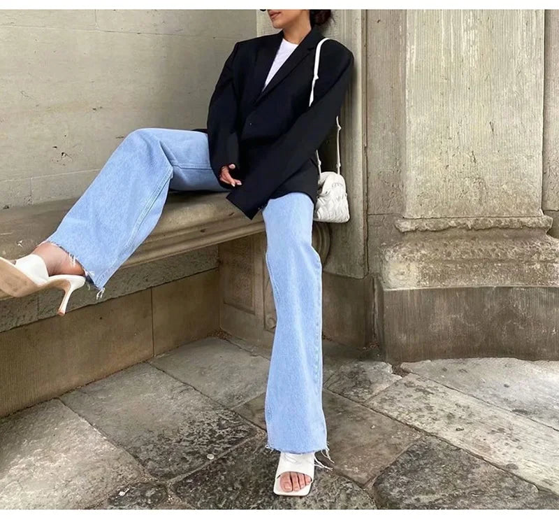 MiuKoMiYa Straight Jeans Women High Waist Streetwear Light Blue Boyfriend Denim Pants Ladies Wide Leg White Jeans For Women 2023 - reetell