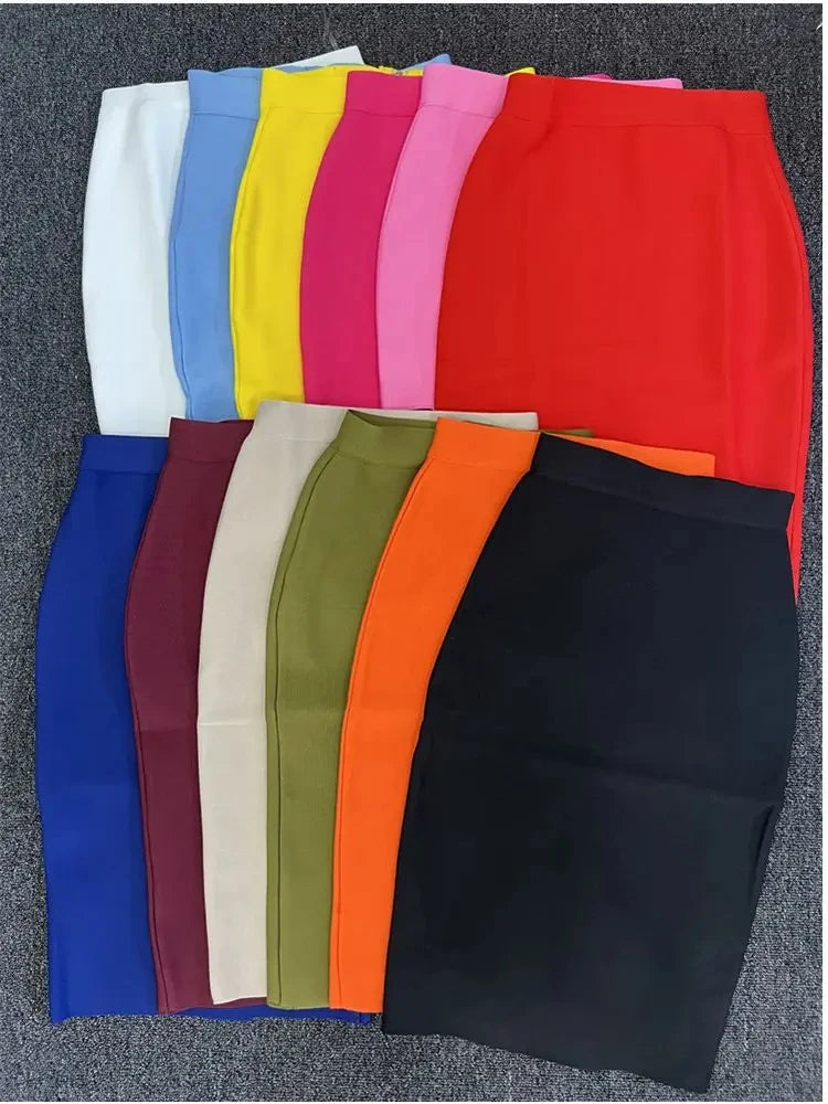 13 Colors Solid Nude XL XXL Sexy Summer Bodycon Party Bandage Skirt Women Blue Pink White Black Beige Red Pencil Skirt 60cm - reetell