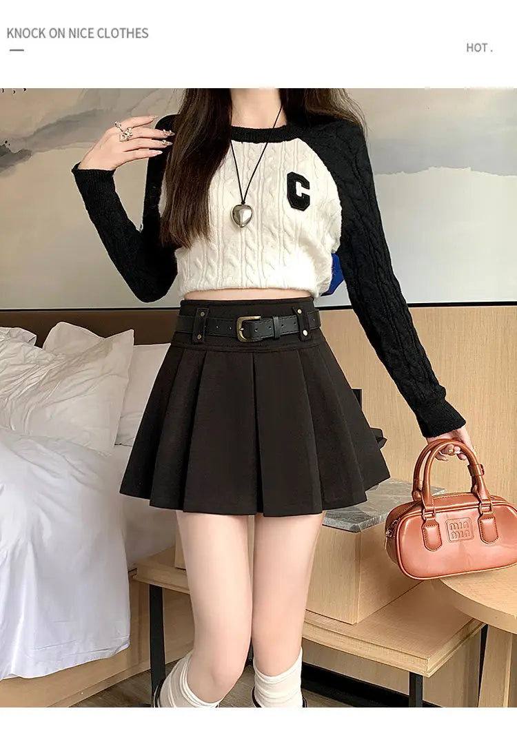 Casual Solid Color High Waist Pleated Fashion Loose Femme A-line Skirt Sweet 2023 New Black Spring Autumn Thin Women's Clothing - reetell