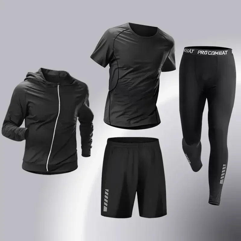 Fashion 3-5 PCS Mens Running Sportswear Set Fitness Jogging Compression Tracksuit Suit Training Sports Clothes Dry Fit Leggings