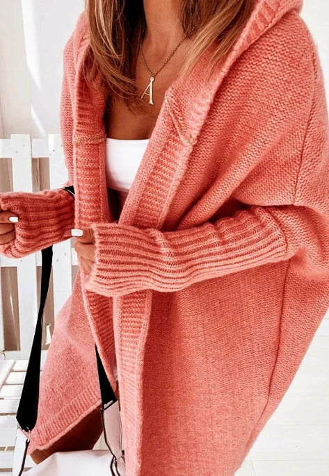 Cardigan for Women Autumn Fashion Solid Color Long Sleeved Temperament Commuting Loose Knit Open Front Hooded Sweater Cardigan - reetell