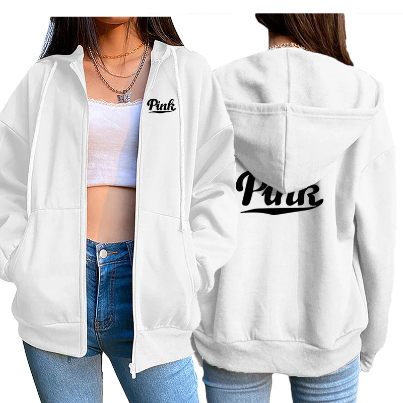 Autumn Winter New Womens Zipper Hooded Sweatshirt Printing Outfits Fashion Casual Jogging Top Clothing Lady Versatile Sport Coat - reetell