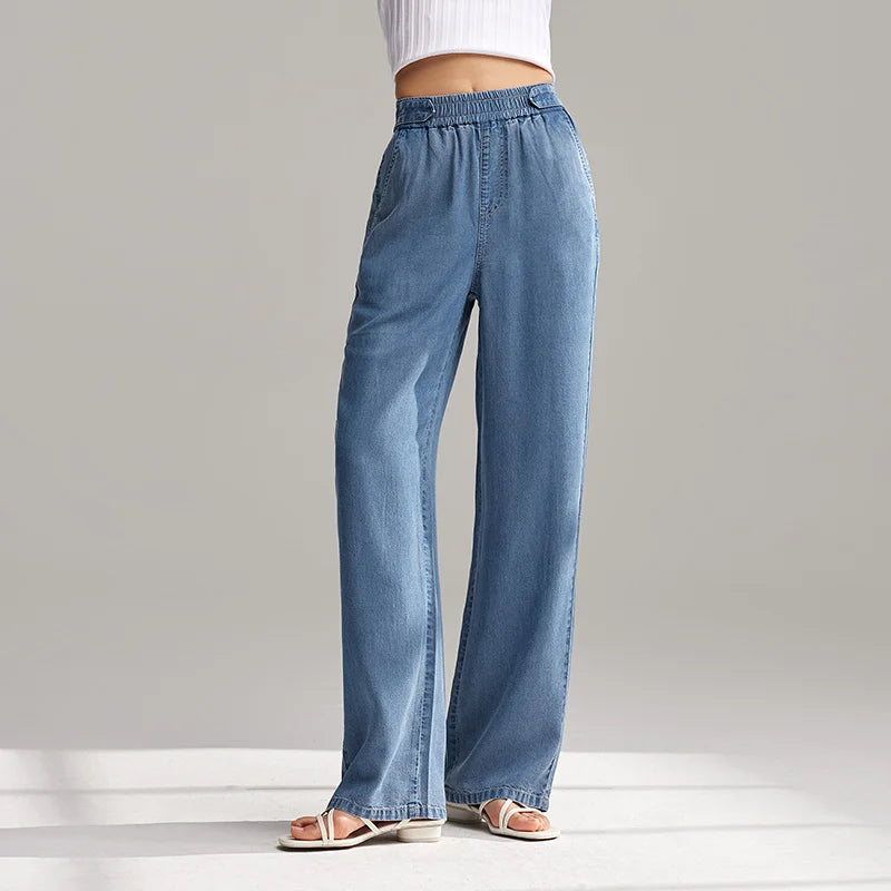 Semir Jeans Women Elastic Waist Trousers Simple Style 2024 Summer New Wide-Legged Trousers - reetell