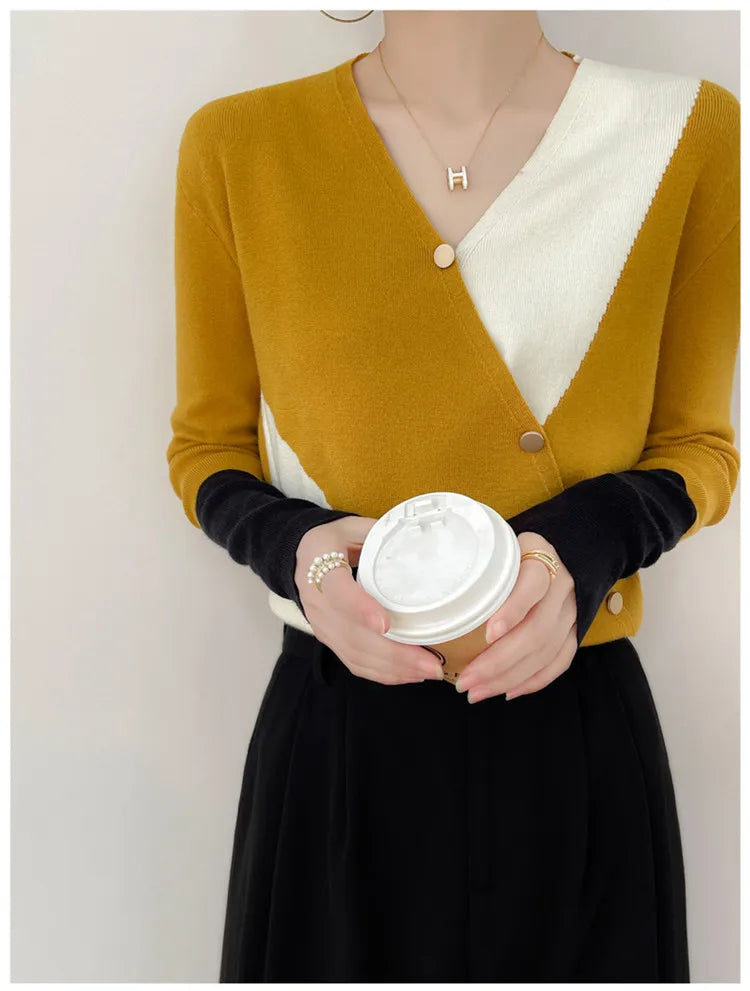 Women's Cashmere Sweater Spring Colorblock Sweater Women Casual Pullover Ladies Knitwear Fashion Sweater Female Thin Inner Top - reetell