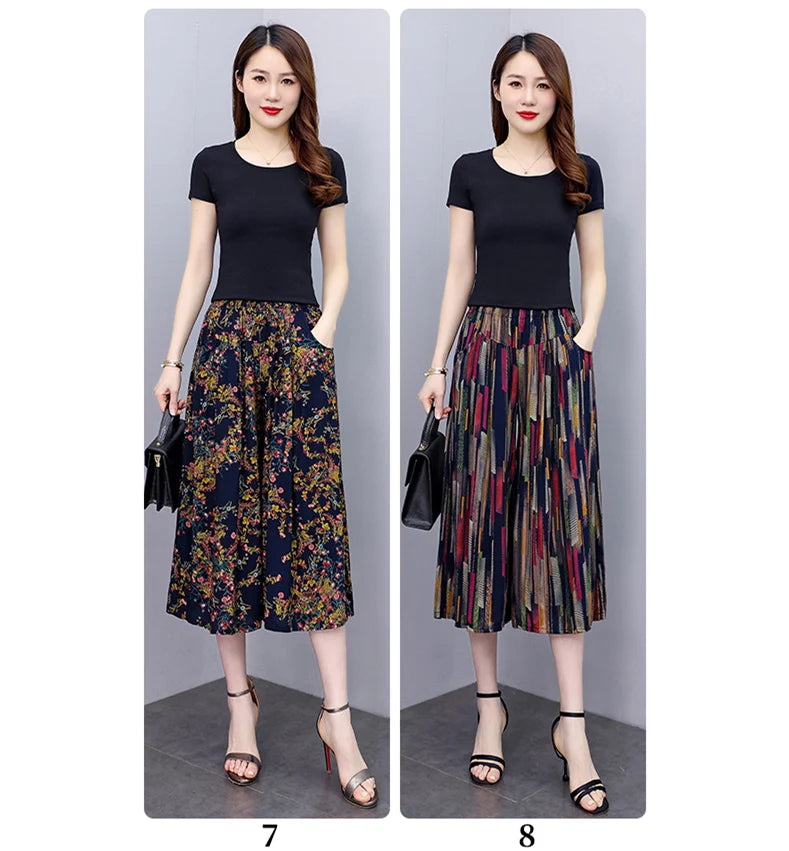 Middle Aged Women's High Waisted Trousers Summer 2023 New Loose Casual Elastic Waist Wide Leg Pants Women Vintage Clothes - reetell