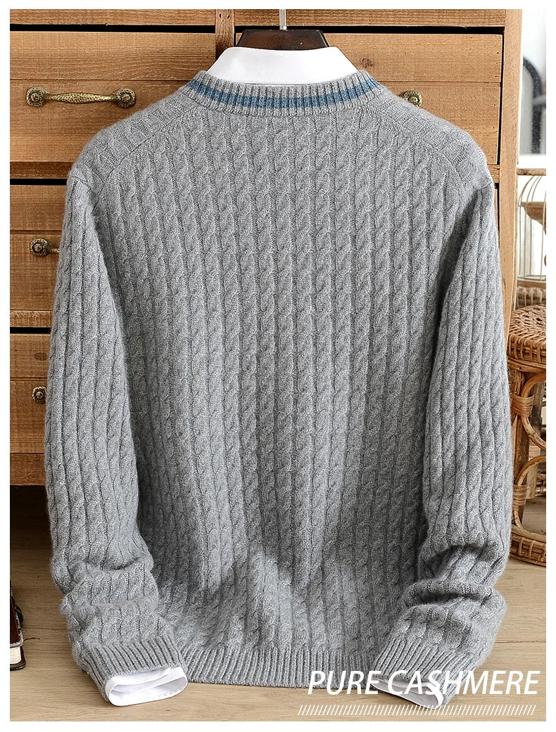 Winter top thickened pure cashmere sweater men's v-neck jacquard knitted sweater student warm bottoming shirt youth fashion - reetell