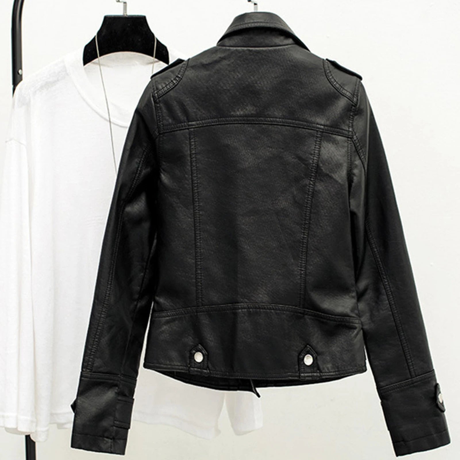 Female's Biker Lapel Jacket Waterproof Leather Jacket Cool For Daily Going Out Or At Home