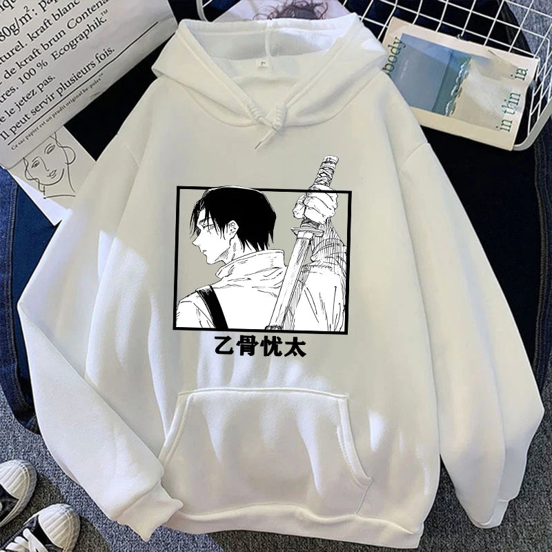 Autumn Winter Casual Anime Okkotsu Yuta Print Hoodies Solid Color Long Sleeve Hooded Pullovers Sweatshirts - reetell