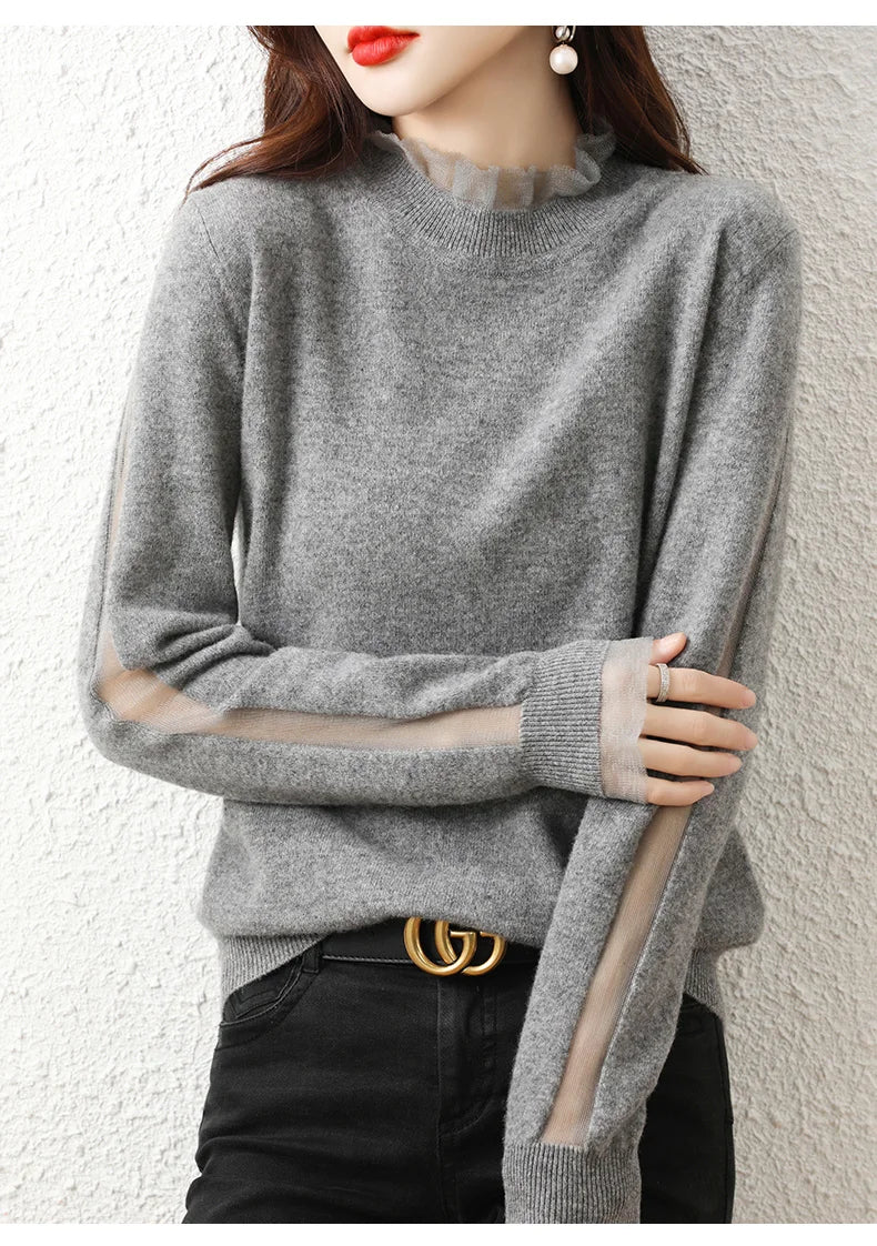 Lace collar Cashmere Elegant Women Sweater Knitted  Pullovers  Loose Soft Female Knitwear Jumper - reetell