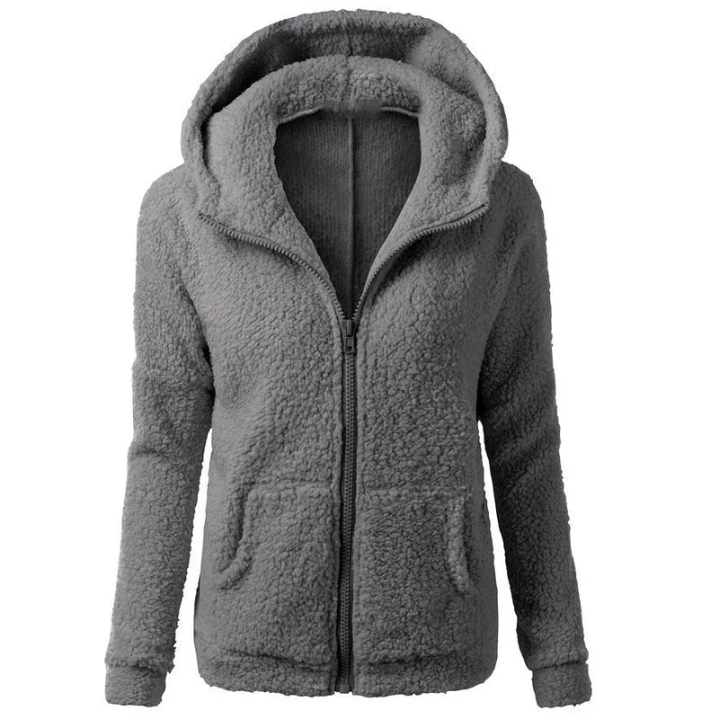 Autumn Winter Warm Jacket Women hoodie Hooded 2024 Casual Female Hoodies Sweatershirt Zipper Coat Solid Soft Fleece Women Coat - reetell