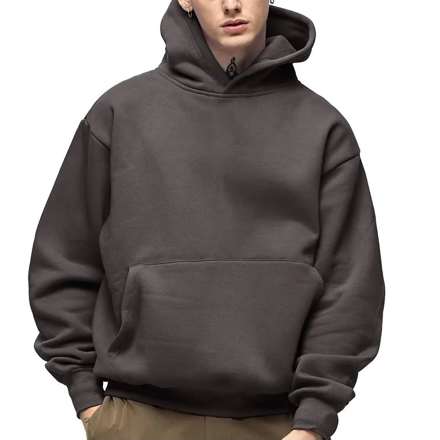 500GSM Heavy Weight Fashion Men's Hoodies New Autumn Winter Casual Thick Cotton Men's Top Solid Color Hoodies Sweatshirt Male - reetell