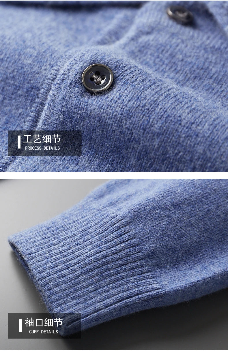 Autumn and winter new 100% pure wool sweater men's POLOL neck sweater lapel button cashmere sweater business knitting bottoming