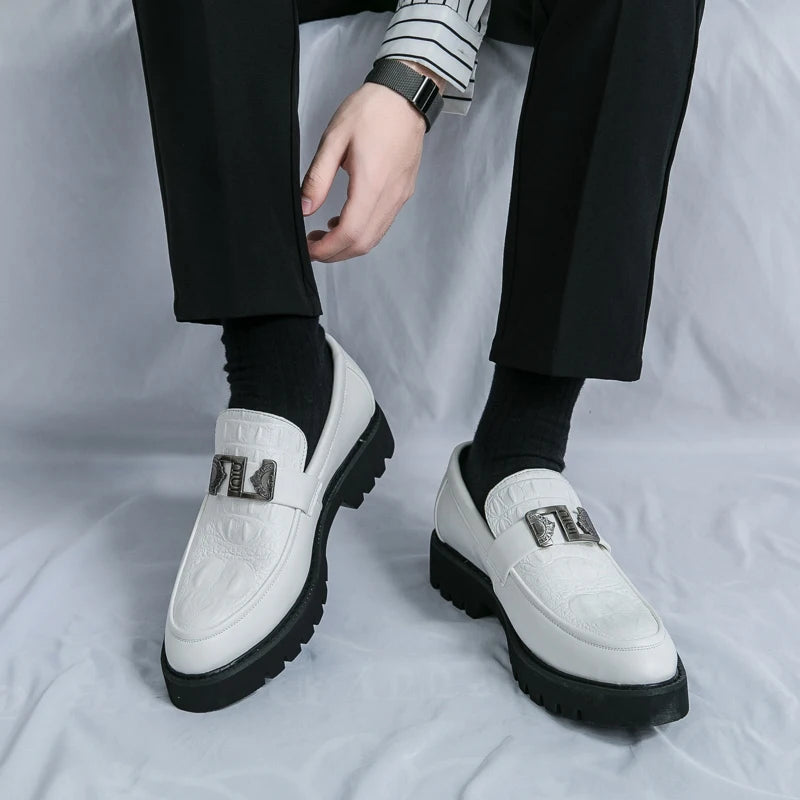 White Loafers Mens Party and Business Loafers Thick Soled Men Dress Platform Shoes Comfortable Slip-On Fashion New Casual Shoes - reetell