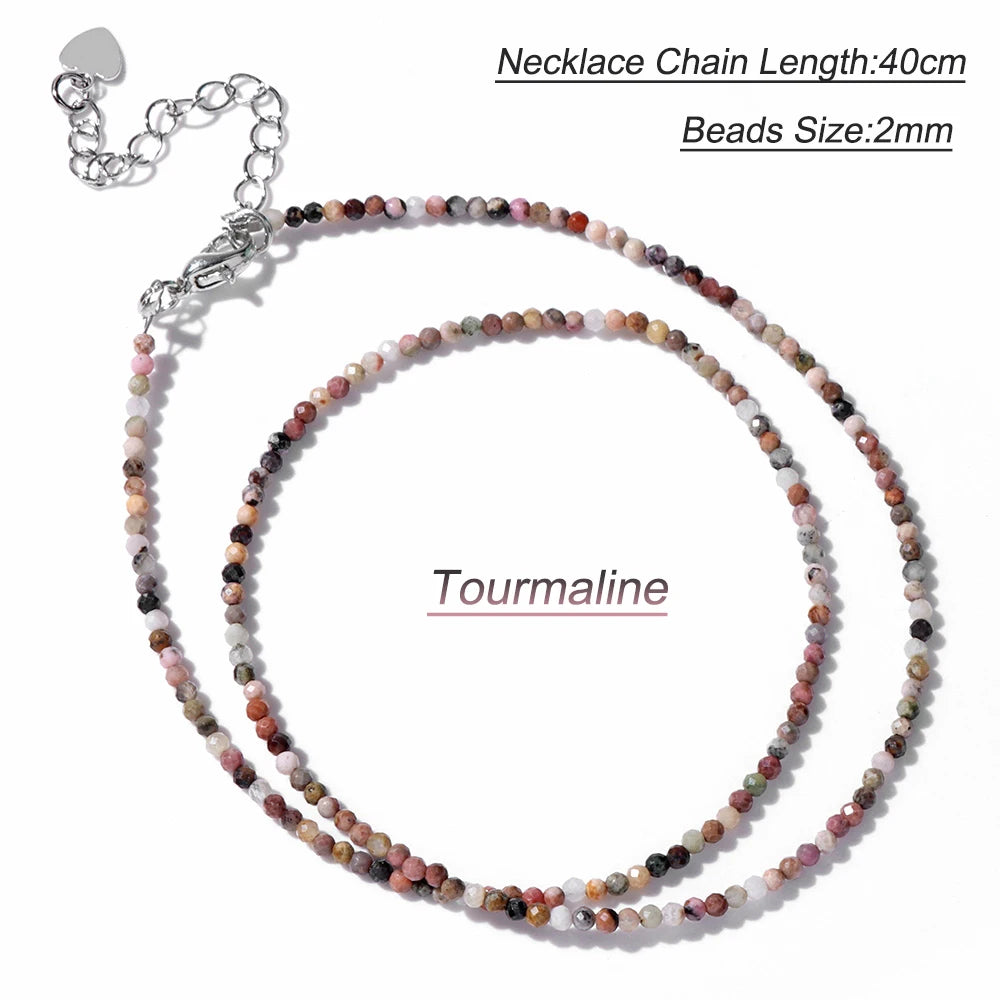 Hot 2mm Natural Crystal Beads Necklace Tiger Eye Stone Black Spinel Mix Quartzs Choker Clavicle Chains For Women Men Jewelry