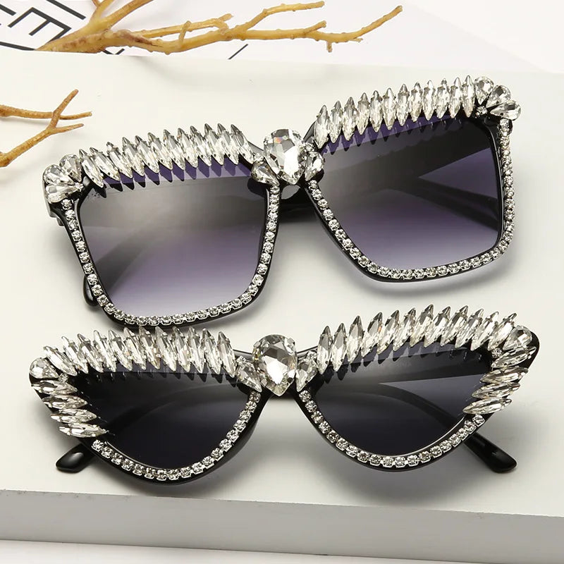 Diamond Sunglasses Large Frame Square Frame Large Face Glasses Popular Sunglasses - reetell