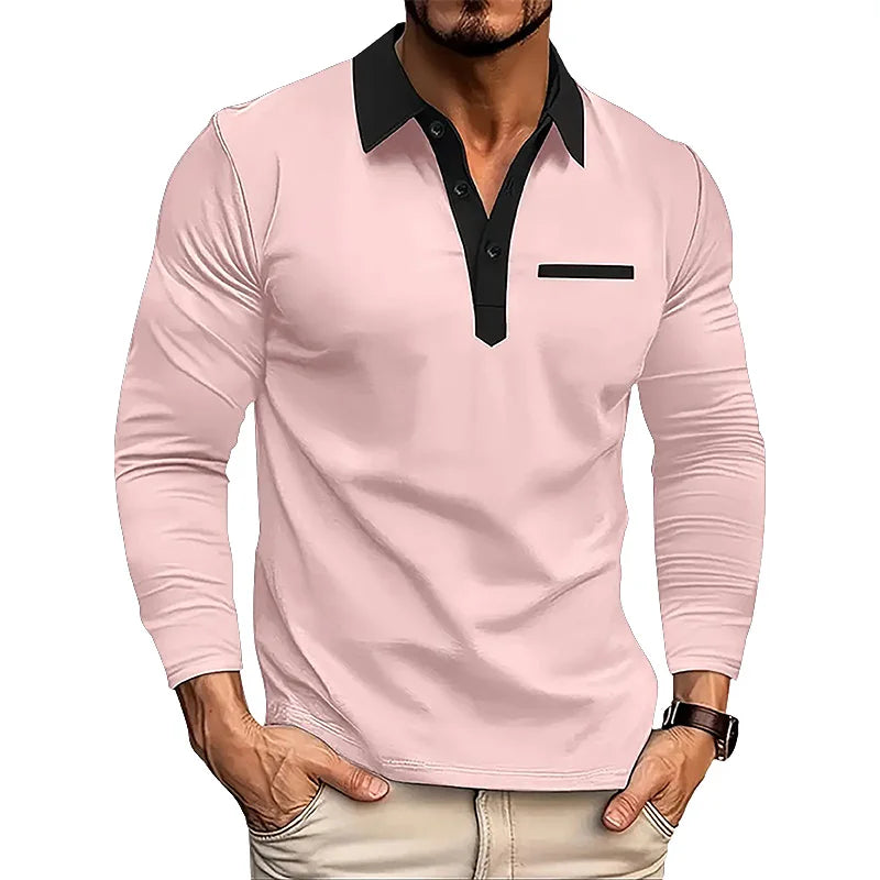 Spring and Autumn Men's Long sleeved Polo Shirt business casual Fashion Classic lapel neck Shirt European and American plus size